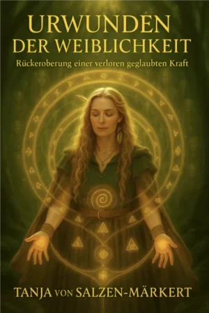 Cover des E-Books Urwunden der Weiblichkeit von Tanja von Salzen-Märkert mit leuchtender Frauenfigur und goldenem Mandala