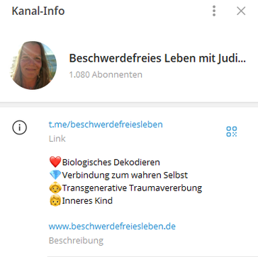 Telegram-Kanal-Info-Screenshot mit Profilfoto und Beschreibung des Kanals Beschwerdefreies Leben