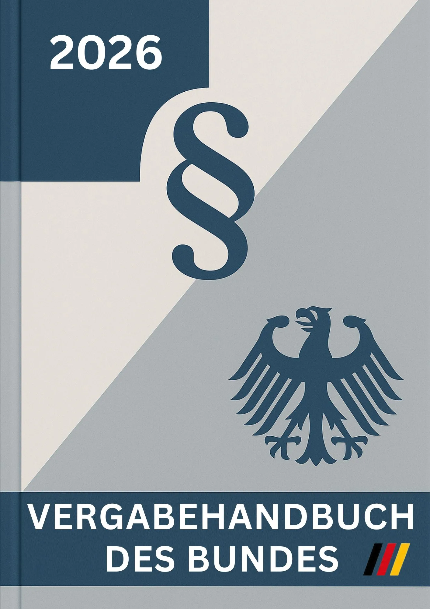 Cover Vergabehandbuch des Bundes 2026 mit Paragraphensymbol und Bundesadler
