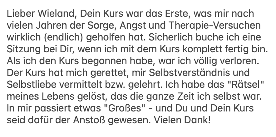 Kundenstimme: Wieland-Kurs half nach Jahren Sorge und Therapeutenversuche