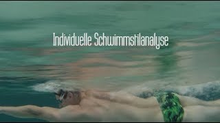Video-Analyse Schwimmen – Kraul und alle Lagen 10 Unterwasseraufnahme eines Schwimmers mit Text-Overlay zur Schwimmstilanalyse