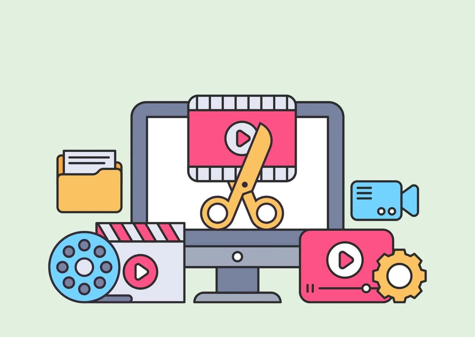 Schritt 2 Illustration: Videobearbeitung mit Schere und Schnitt-Werkzeugen