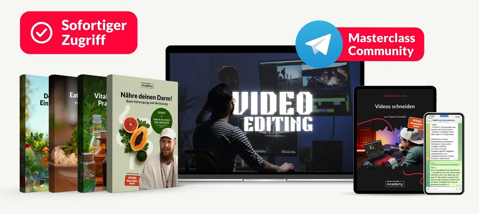 Vollständige Video Editing Masterclass Produktdarstellung mit allen Komponenten