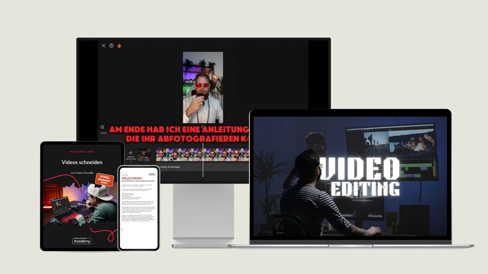 Video Editing Masterclass Mockup auf verschiedenen Geräten
