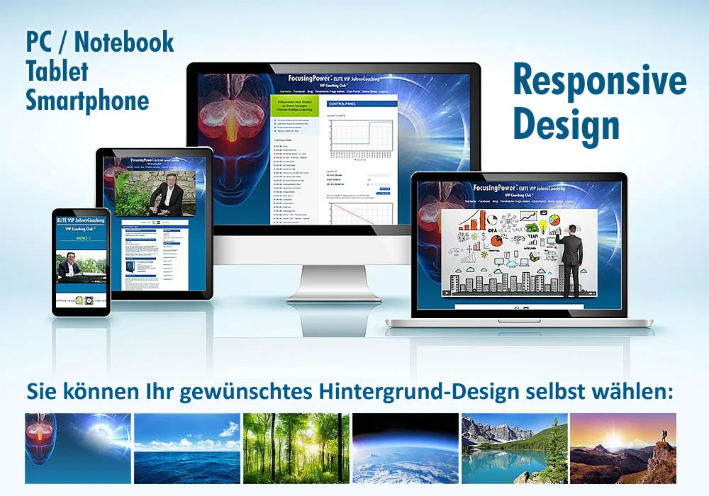 Responsive Design auf PC, Notebook, Tablet und Smartphone, Naturhintergründe wählbar