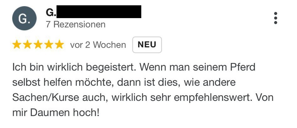 Fünf-Sterne-Bewertung von G., sieben Rezensionen, neu, Feedback zum Kurs