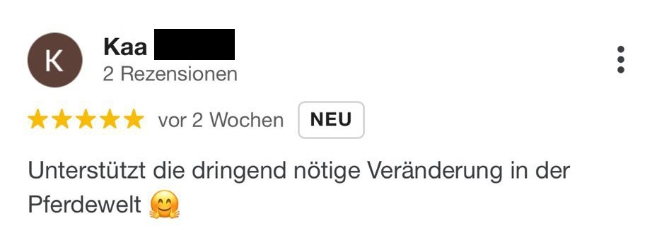 Fünf-Sterne-Bewertung von Kaa, neu, Feedback zur mindfulhorse Academy