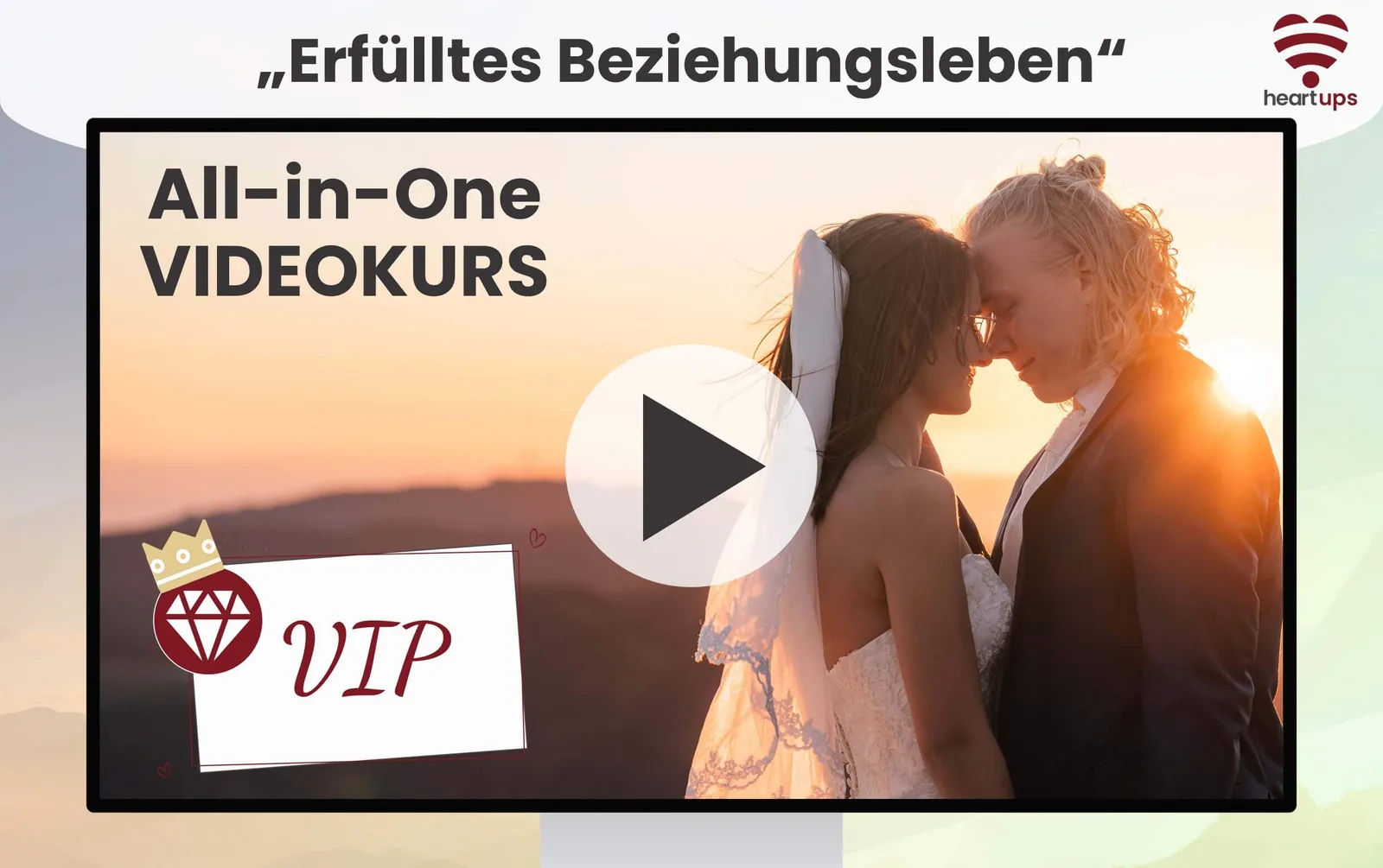 Hero-Banner mit Paar bei Sonnenuntergang, Titel „Erfülltes Beziehungsleben