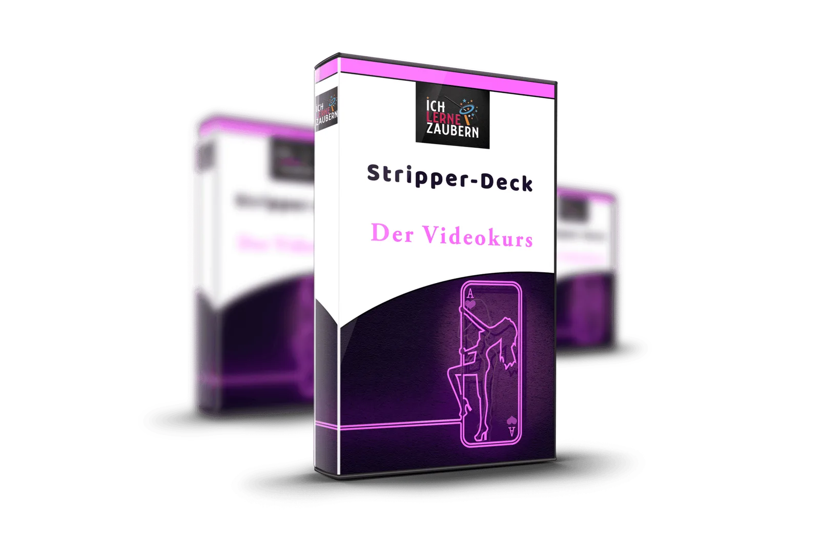Stripper-Deck Videokurs 3D-Box mit Neon-Grafik einer Spielkarte