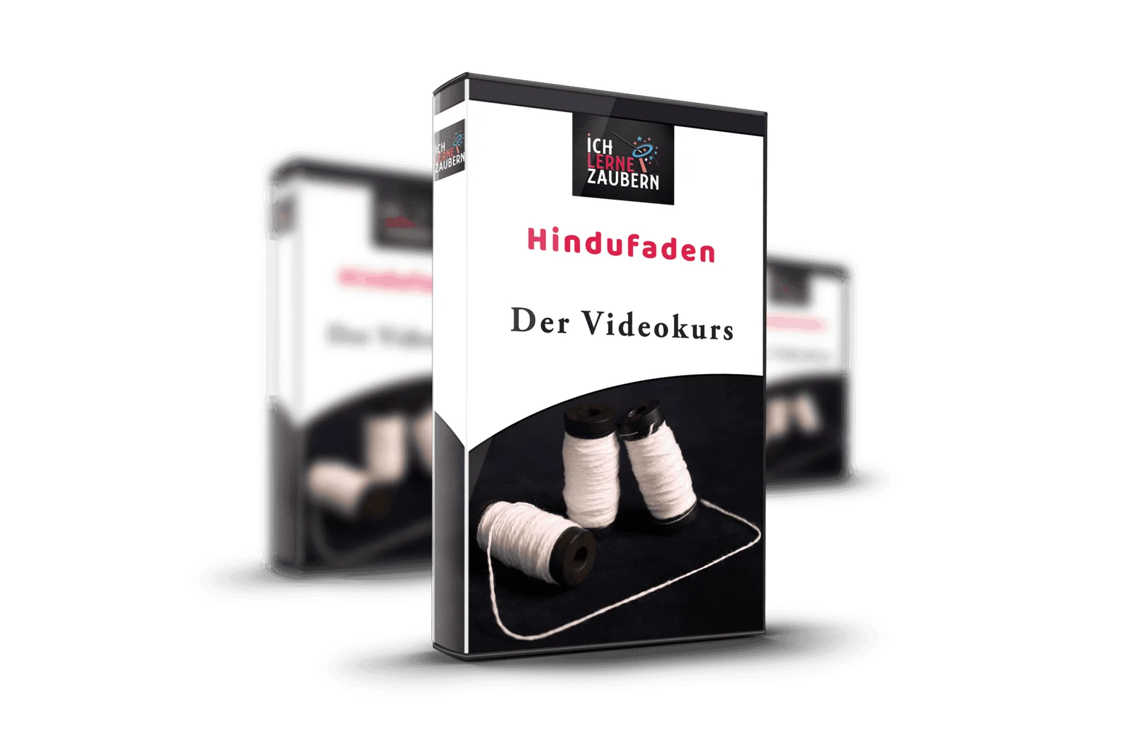Hindufaden Videokurs 3D-Box mit Fadensouvenirs auf schwarzem Hintergrund