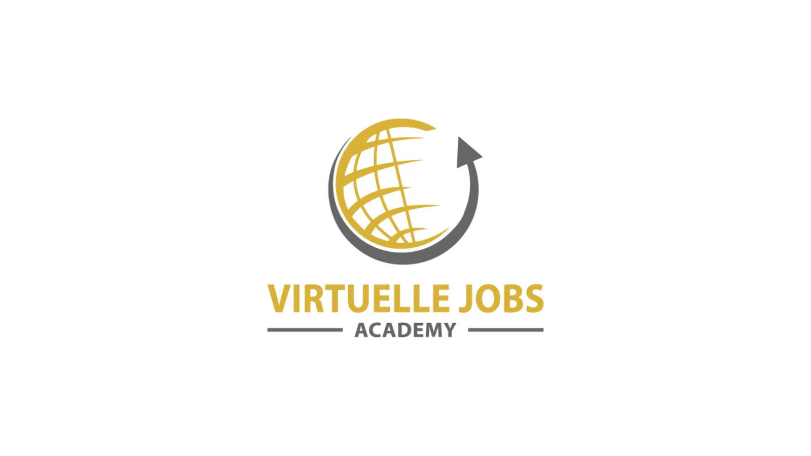 Virtuelle Jobs Akademie – Coaching zur Online-Assistenz 2 Virtuelle Jobs Academy Logo mit Globus, Aufwärtspfeil und goldenem Text