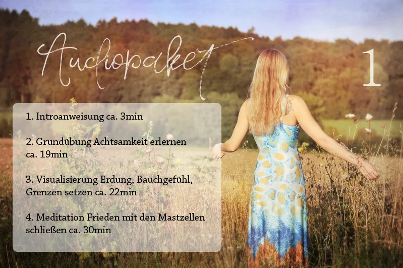 Audiopaket 1 mit vier Übungen und Zeitangaben, Frau in farbigem Kleid