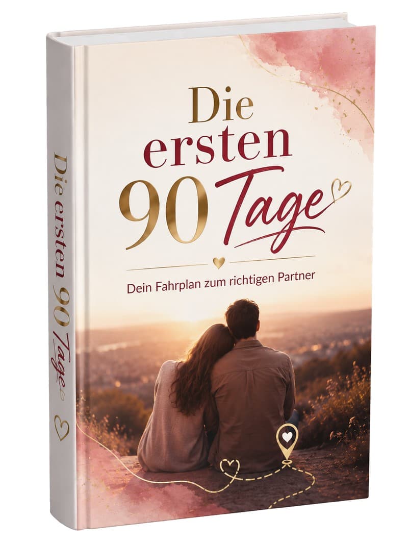 Buch-Mockup mit Sonnenuntergang-Szenerie, Paar-Silhouette, goldene Dekoration