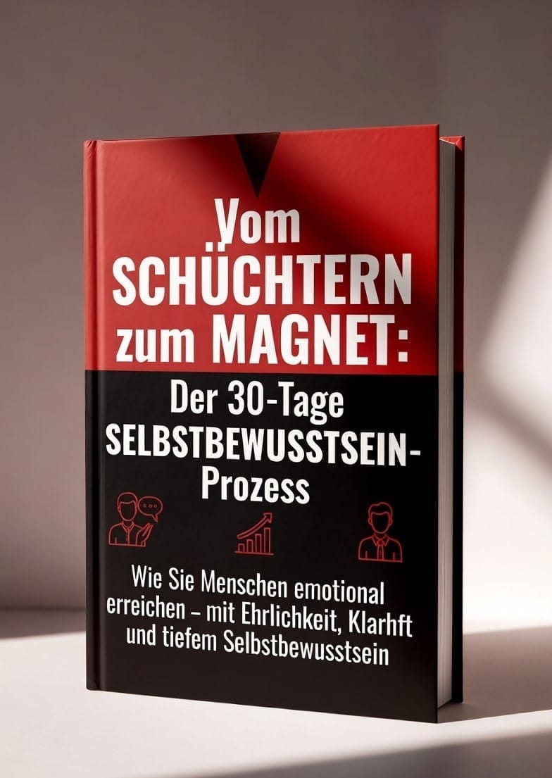 Vom Schüchtern zum Magnet – E-Book zu Selbstbewusstsein 1 Buchcover Vom Schüchtern zum Magnet mit rotem und schwarzem Design