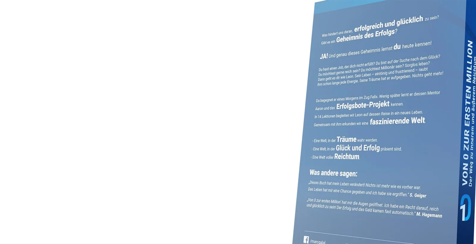 Buch-Rückseite Von 0 zur ersten Million mit Beschreibungstext und Zitaten