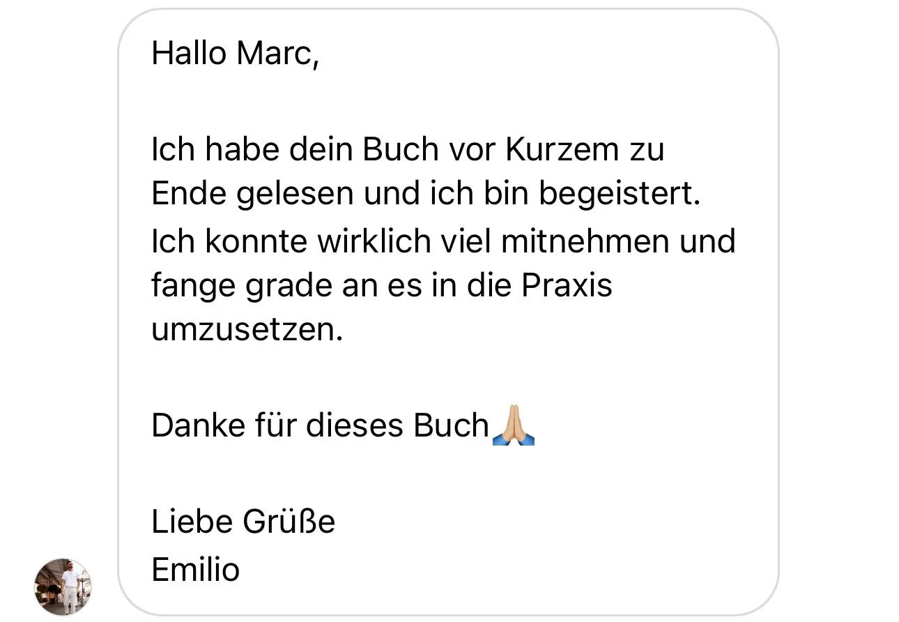 Kundenstimme von Emilio zum Buch Von 0 zur ersten Million in Sprechblase