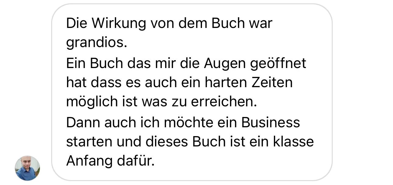 Kundenstimme in Sprechblase zur Wirkung des Buches Von 0 zur ersten Million