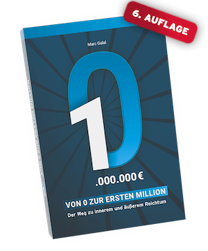 Buch-Cover Von 0 zur ersten Million 6. Auflage mit blauem Design und 1-Million-Euro-Symbol