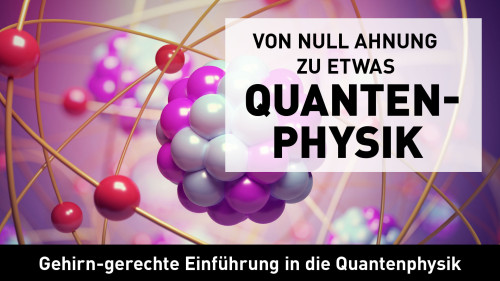 Hero-Banner Quantenphysik-Kurs mit molekularer 3D-Grafik und weißem Textfeld
