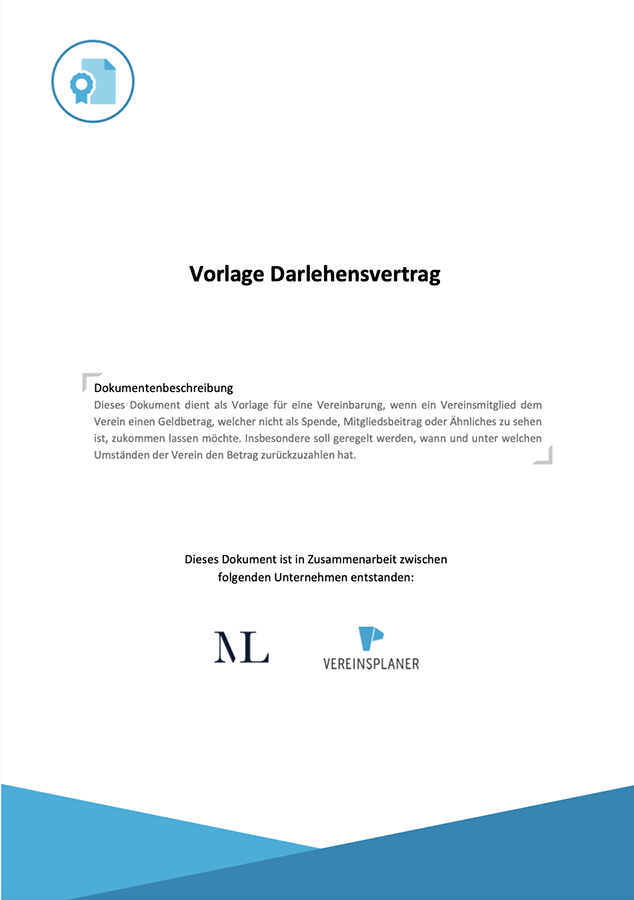 Titelblatt Vorlage Darlehensvertrag mit Symbol und Unternehmenslogos
