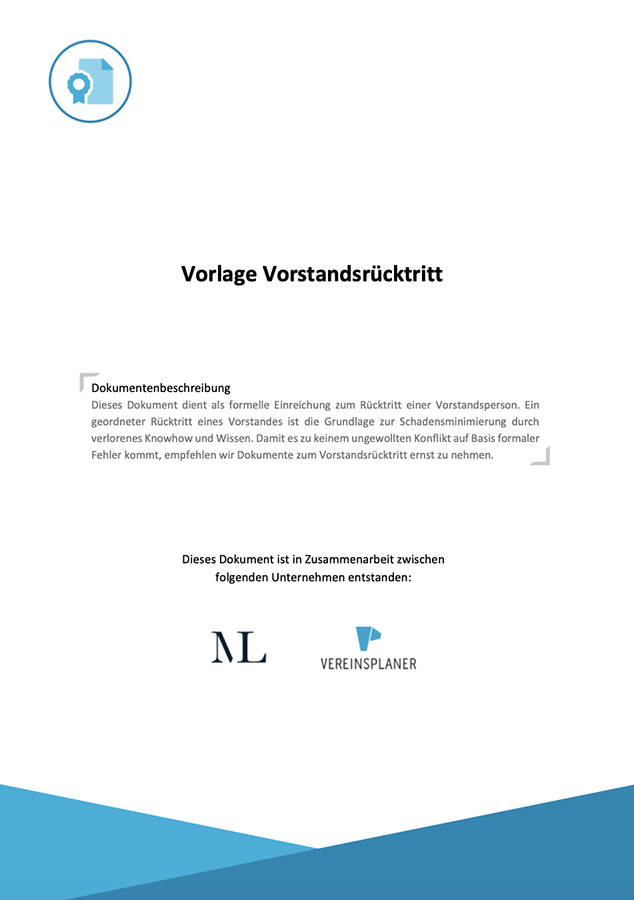 Titelblatt Vorlage Vorstandsrücktritt mit Symbol und Unternehmenslogos