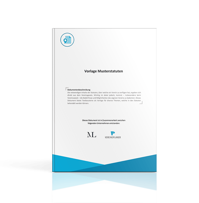 Mockup Vorlage Musterstatuten als aufgestelltes Dokument mit Blatt-Design und Vereinsplaner-Logo