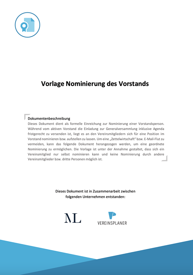 Titelblatt Vorlage Nominierung des Vorstands mit Symbol und Unternehmenslogos
