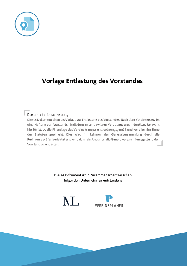Titelblatt Vorlage Entlastung des Vorstandes mit Symbol und Unternehmenslogos