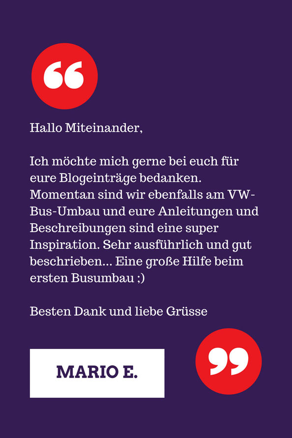 Kundenbewertung von Mario E. zum VW Bus E-Book Ausbauguide