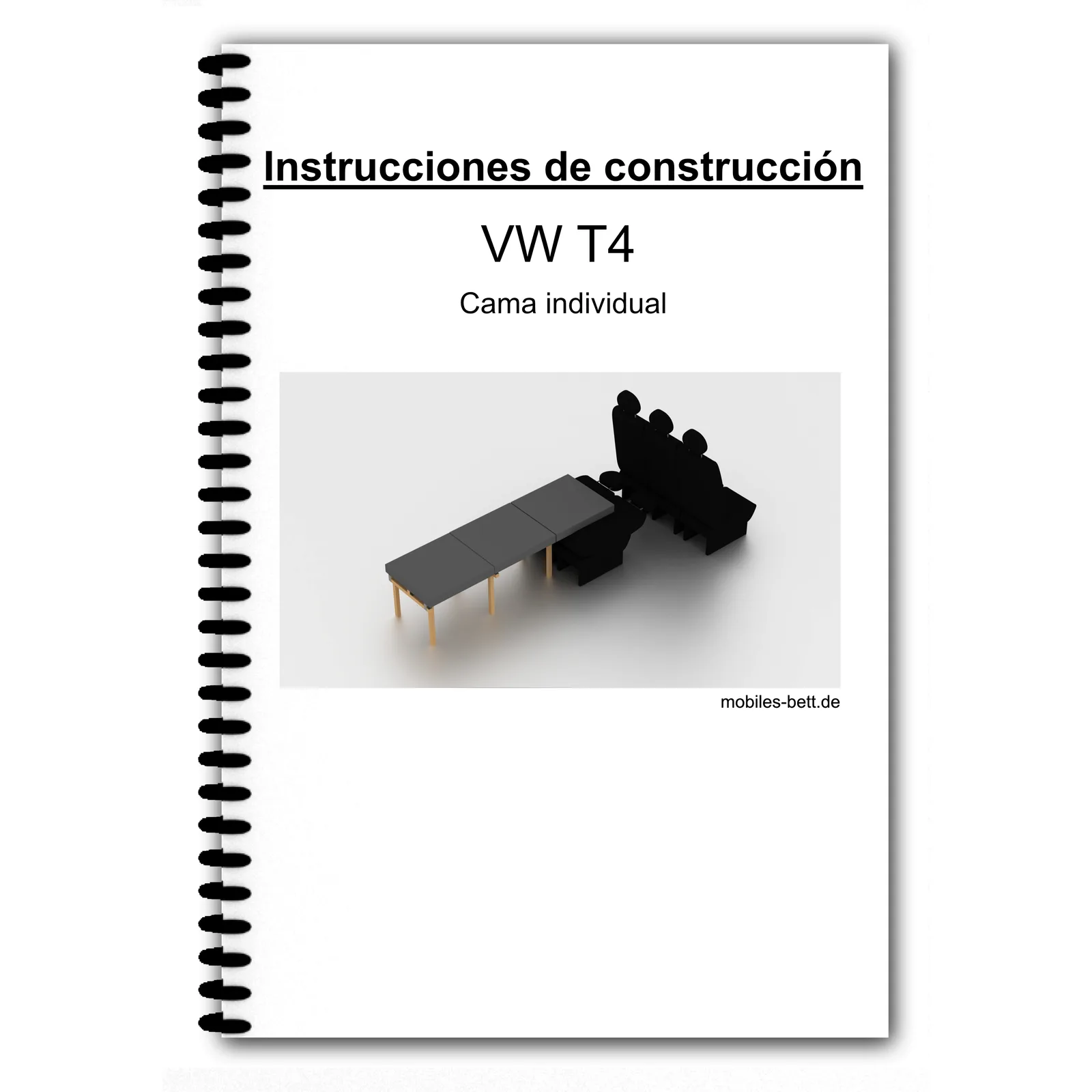 Spiralgebundenes Anleitung-Cover: Instruktionen de construcción VW T4 Cama individual mit 3D-Bettillustration