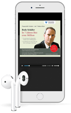Handy auf dem Bodo Schäfers Audio-Seminar "In 7 Jahren Ihre erste Million" zu sehen ist