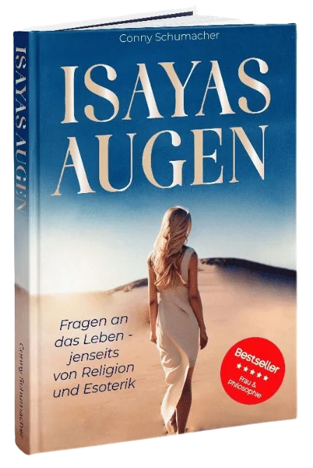 Buch-Cover Isayas Augen von Conny Schumacher, dunkelblaue Hardcover mit Frau in Wüste, Bestseller-Siegel