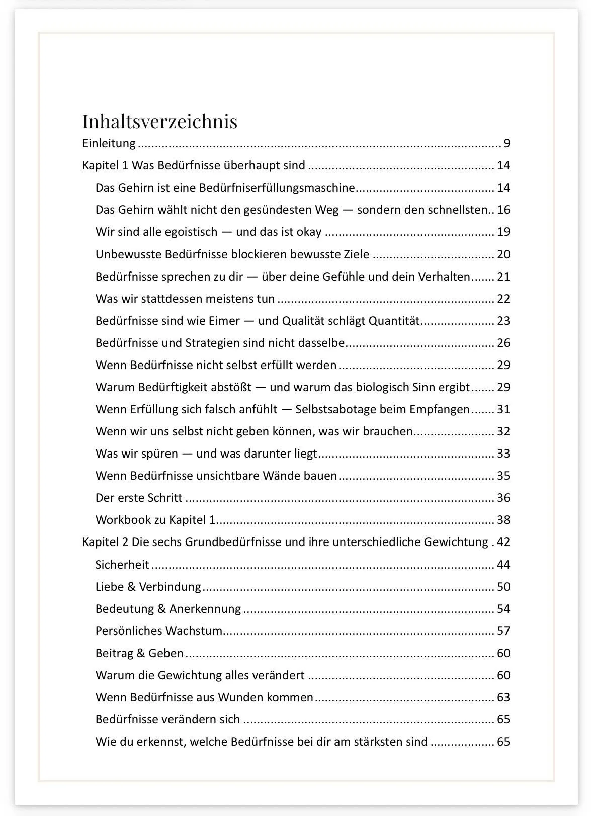 Inhaltsverzeichnis Kapitel 1-2 des Buches Was ich wirklich brauche