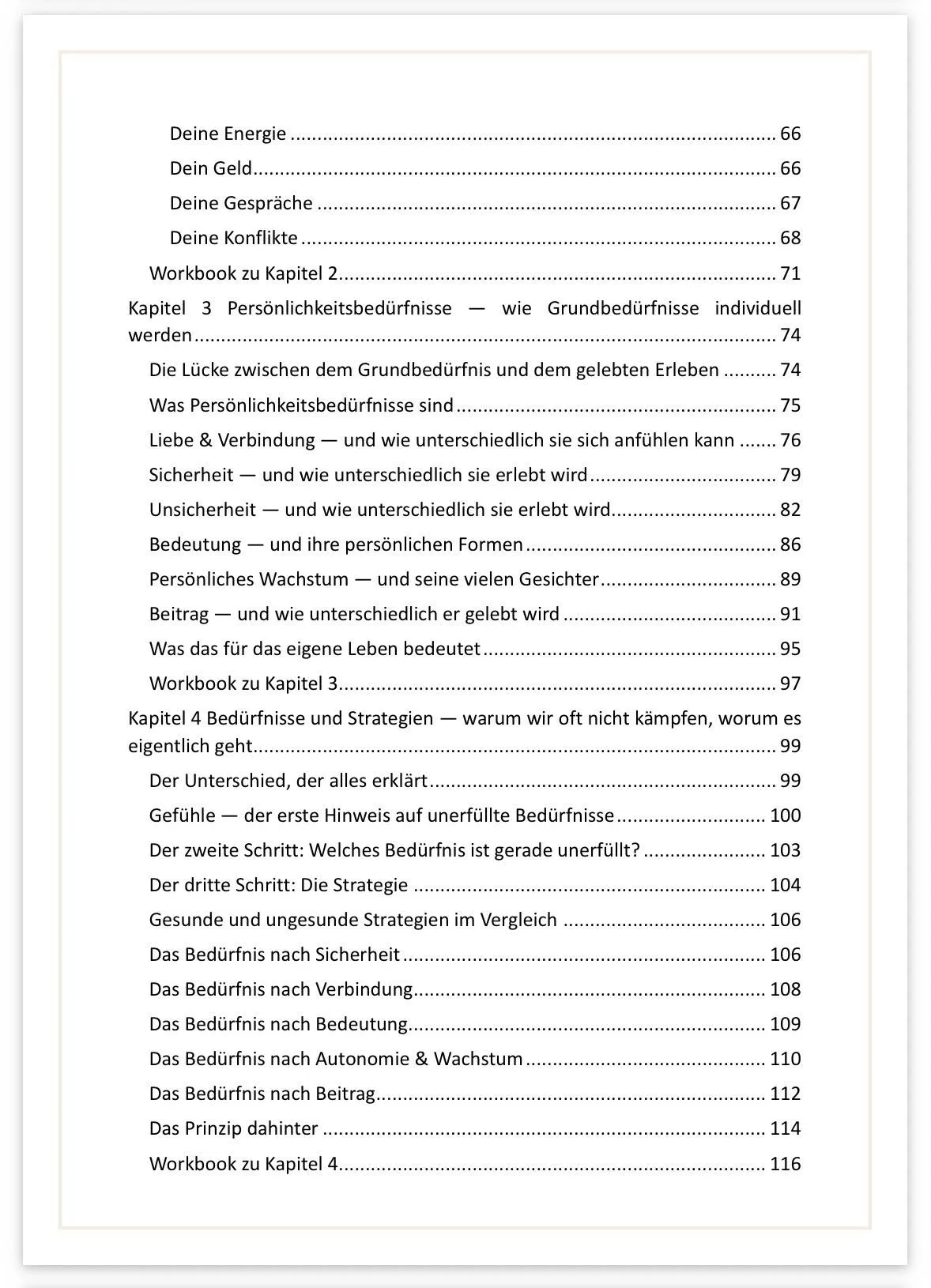 Inhaltsverzeichnis Kapitel 2-4 des Buches Was ich wirklich brauche