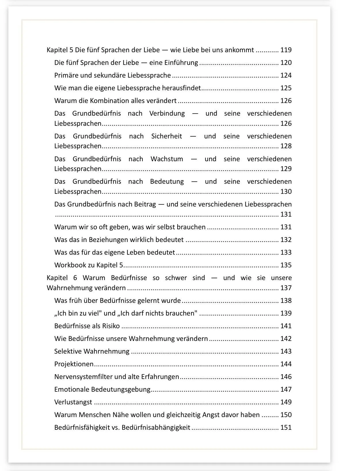 Inhaltsverzeichnis Kapitel 5-6 des Buches Was ich wirklich brauche