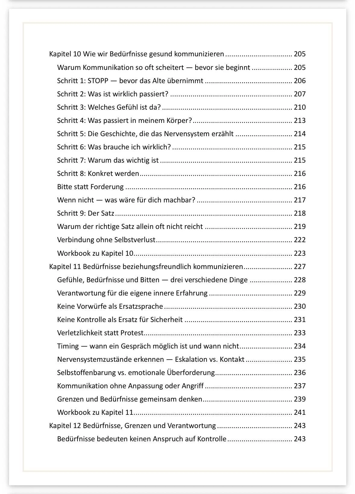 Inhaltsverzeichnis Kapitel 10-12 des Buches Was ich wirklich brauche