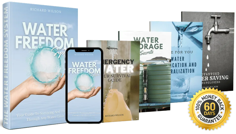 Water Freedom System Produktpaket mit Buch, Smartphone und Tablet, 60-Tage-Garantie-Siegel