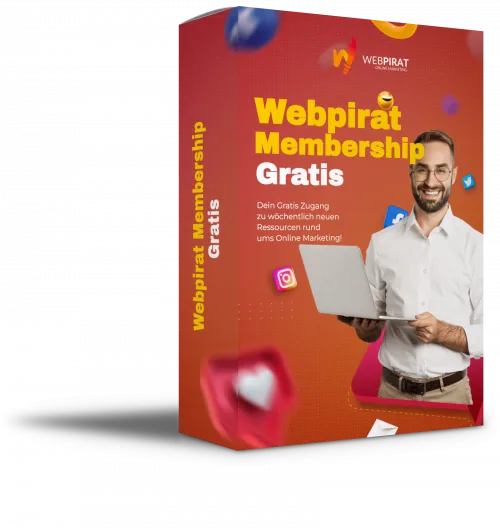 Webpirat Membership Gratis – Produktbox mit Mann und Laptop