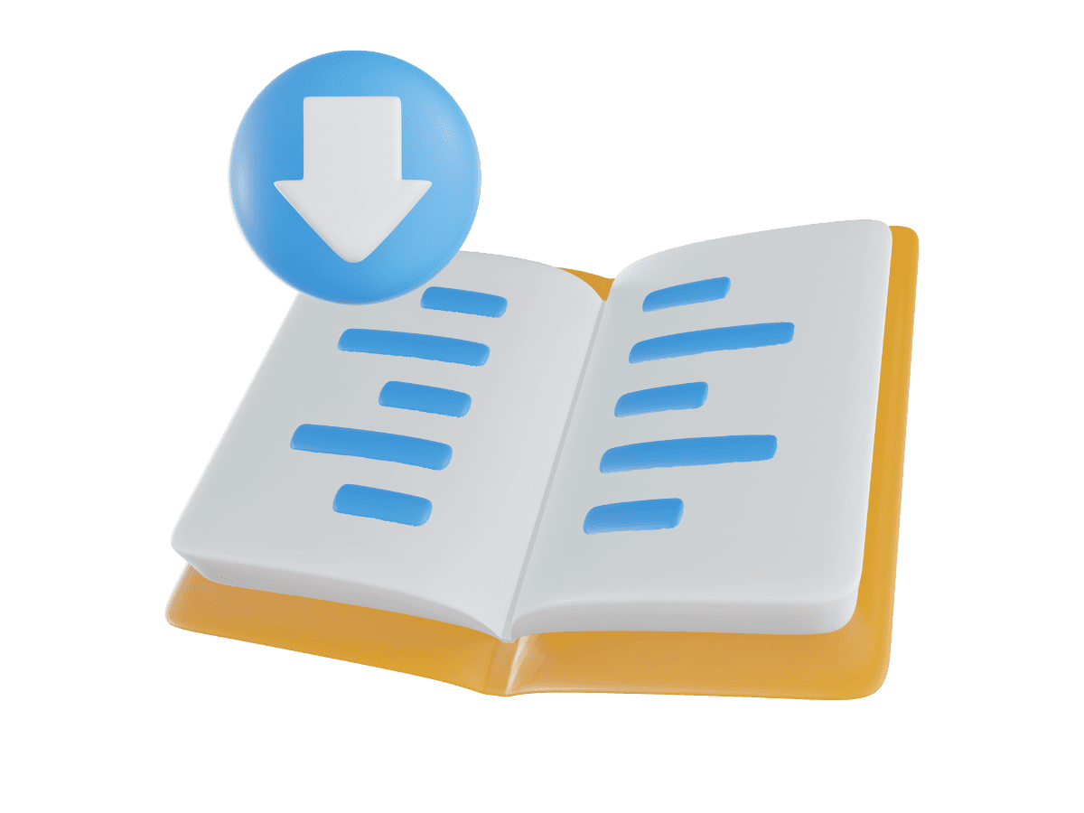 Illustration: Offenes Buch mit Download-Symbol und blauem Design