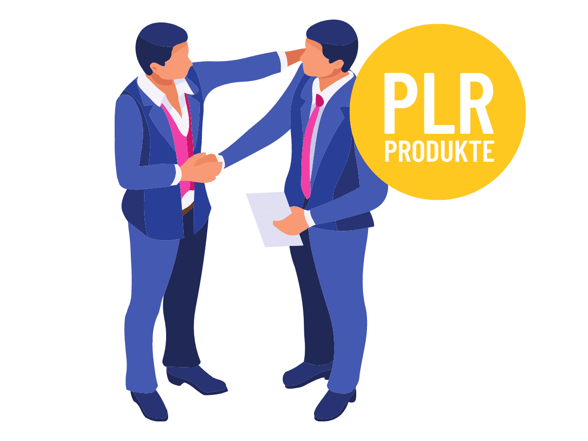 Illustration: Zwei Geschäftsleute mit Handshake und PLR-Symbol