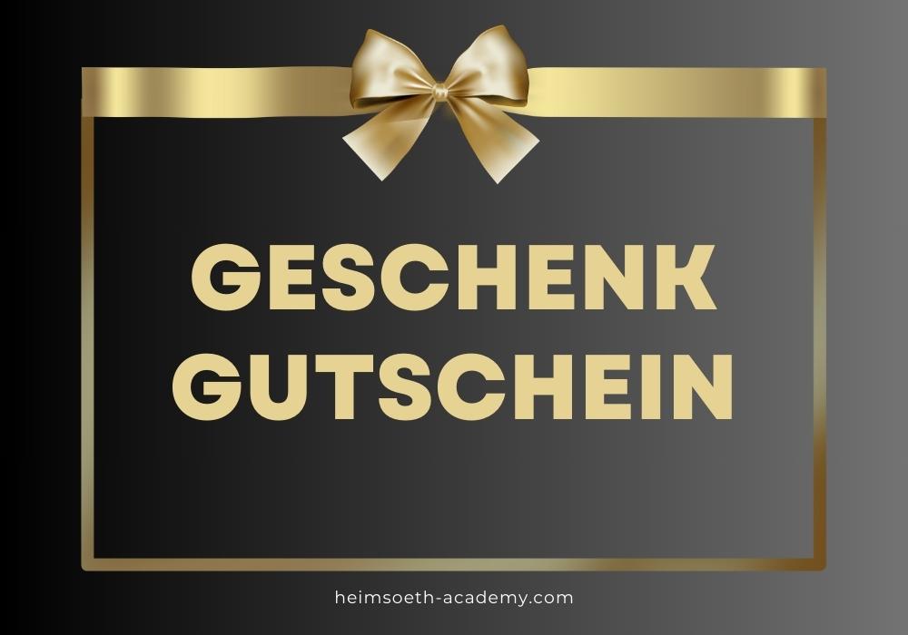 Geschenkgutschein mit goldenem Rahmen und Schleife, heimsoeth-academy.com