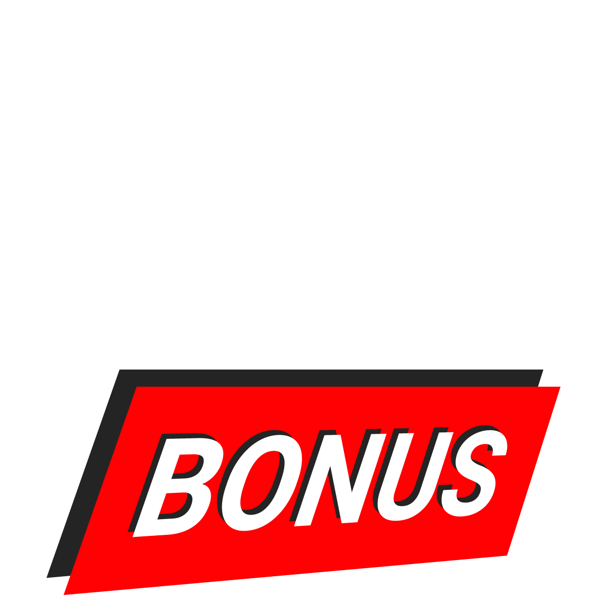 Rotes Banner mit weißem Schriftzug BONUS auf schrägem Hintergrund