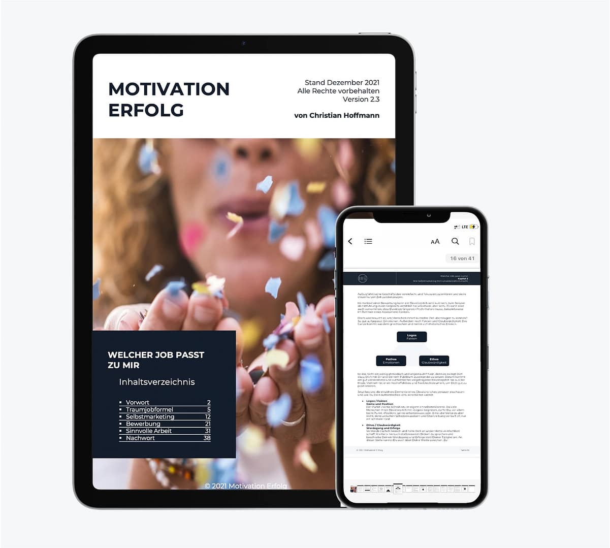 iPad und iPhone zeigen E-Book-Seite mit Navigationsmenü und Inhalt