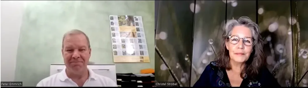 Wenn die Seele leidet – Naturheilkunde-Webinar von Christel Ströbel 3 Videostandbild mit Peter Emmrich und Christel Ströbel im Gespräch über Knospenmedizin und Schüssler Salze