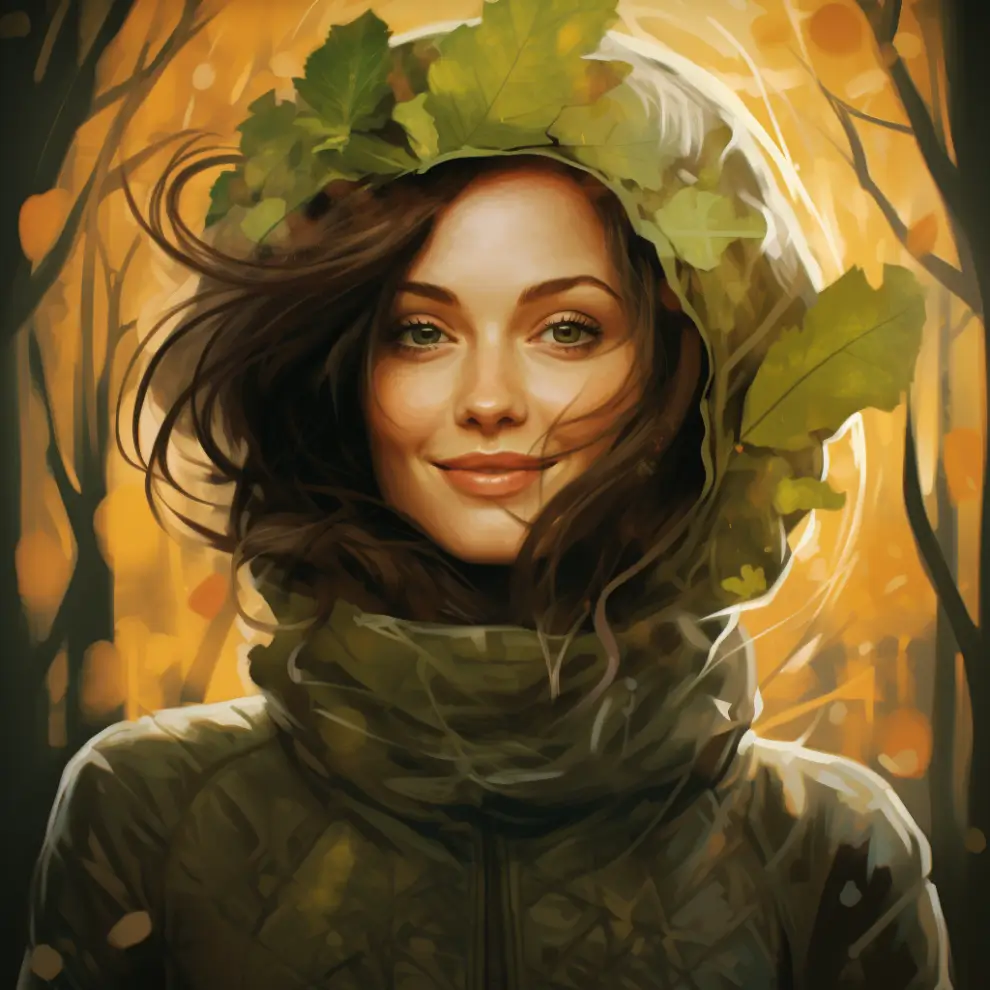 Wenn die Seele leidet – Naturheilkunde-Webinar von Christel Ströbel 6 Illustration Frau mit Herbstlaub und Blättern symbolisiert Fitness durch Herbst und Winter