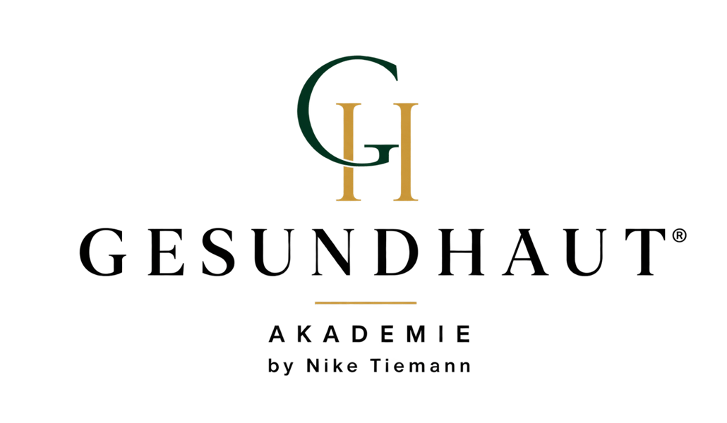 Werde zertifizierter Holistic Skin and Health Expert 5 Gesundhaut Akademie Logo mit grünem G und goldenem H, Schriftzug und Untertitel by Nike Tiemann