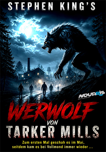 Werwolf – Horror-Hörbuch für Hörbücher 3 Werwolf-Cover von Stephen King, adaptiert von Tarker Mills, mit Werwolf über nächtlicher Stadt und Novaris-Logo