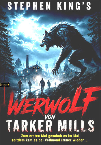 Werwolf – Horror-Hörbuch für Hörbücher 1 Werwolf-Cover von Stephen King, adaptiert von Tarker Mills, mit riesigem Werwolf über nächtlicher Stadt
