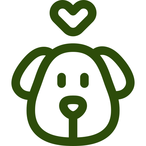 Grünes Icon Hundekopf mit Herz-Symbol oben