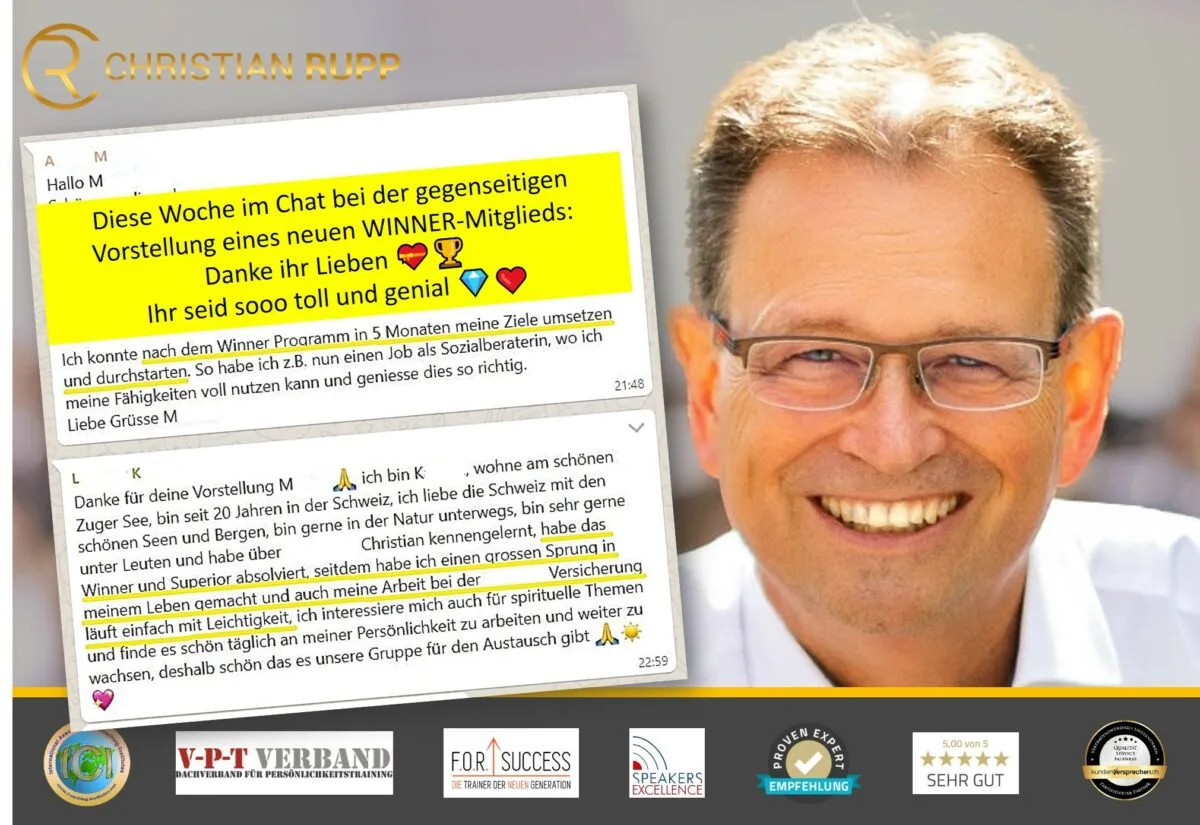 Kundenstimme von Christian Rupp mit Chat-Screenshots und Porträtfoto